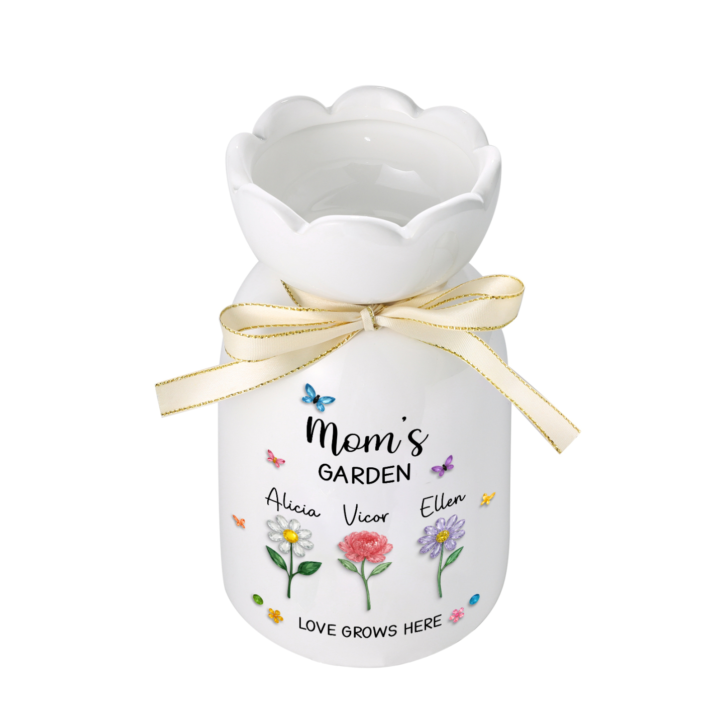 Personalized Ceramic Vase Mom Grandma’s Garden Custom with 1-10 Names & Children’s Flowers