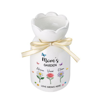 Personalized Ceramic Vase Mom Grandma’s Garden Custom with 1-10 Names & Children’s Flowers