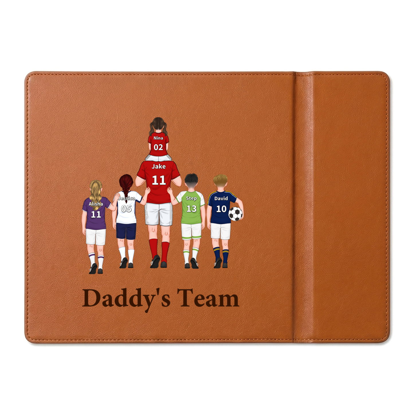 Personalized Leather Desk Pad With Wireless Charging Function Dadday's Team Custom with 1 To 8 Child Figures And Names