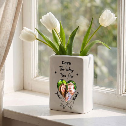 Personalized Heart Photo Book-Shaped Ceramic Vase for a Couple
