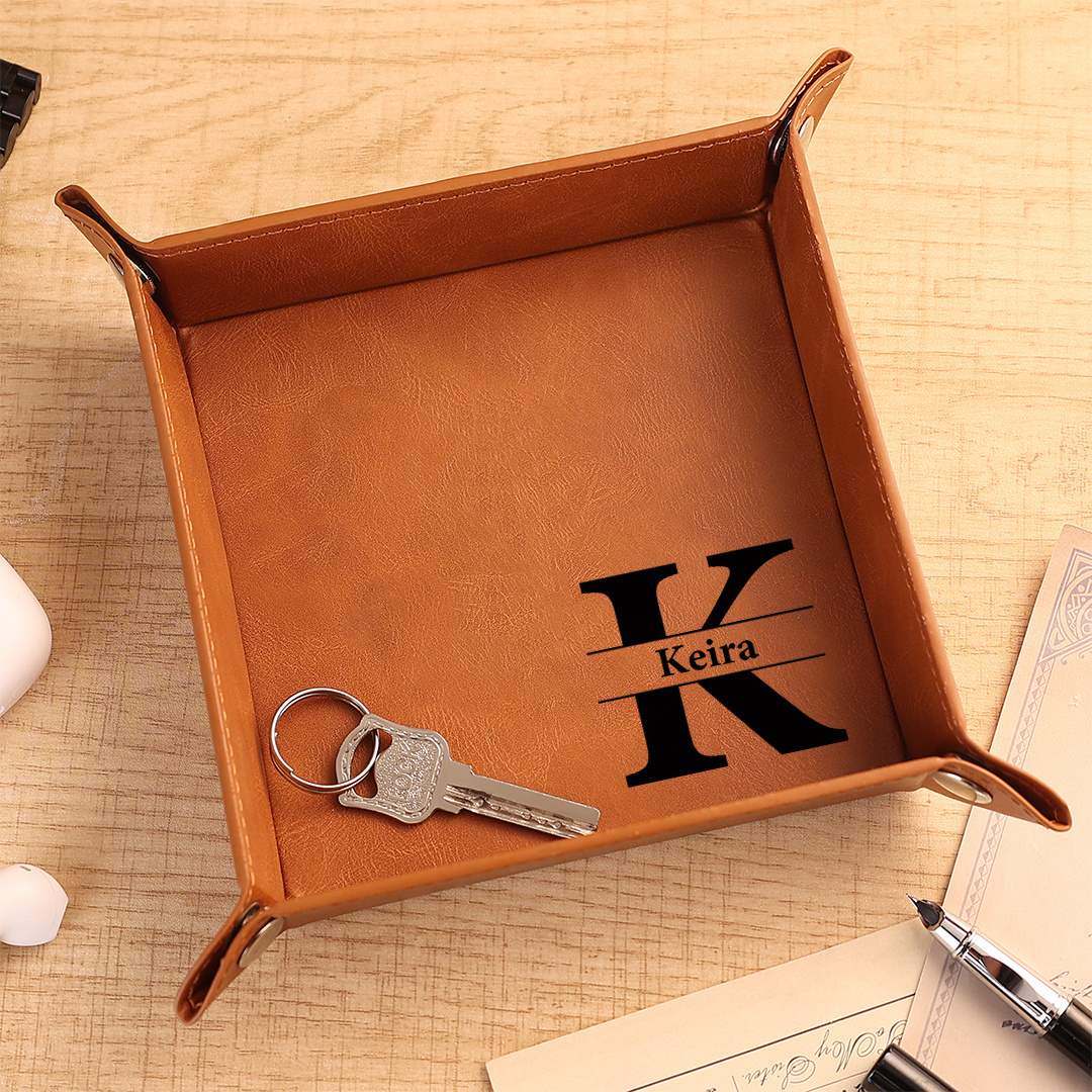 Personalized Classic PU Leather Valet Tray with 10 Pattern Options Special Gift for Men