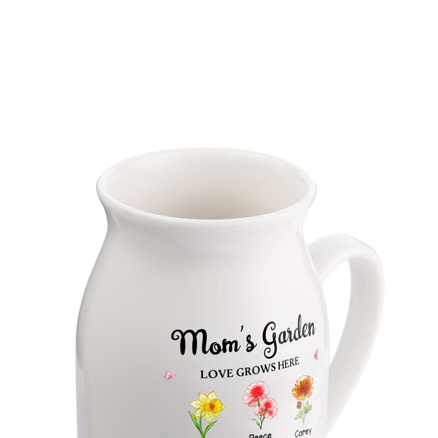 Personalized Ceramic Vase With Floral Motif Grandma’s Garden Customized With 1–10 Birth Flowers and Names