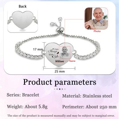 Personalized Memorial Photo Heart Slider Bracelet for Women Tennis Chain Bracelet