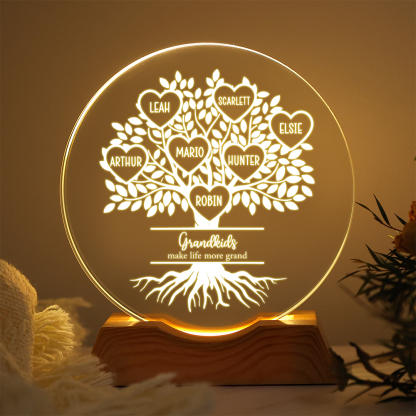 Personalized Crystal LED Night Light Family Tree Custom with 1–10 Names