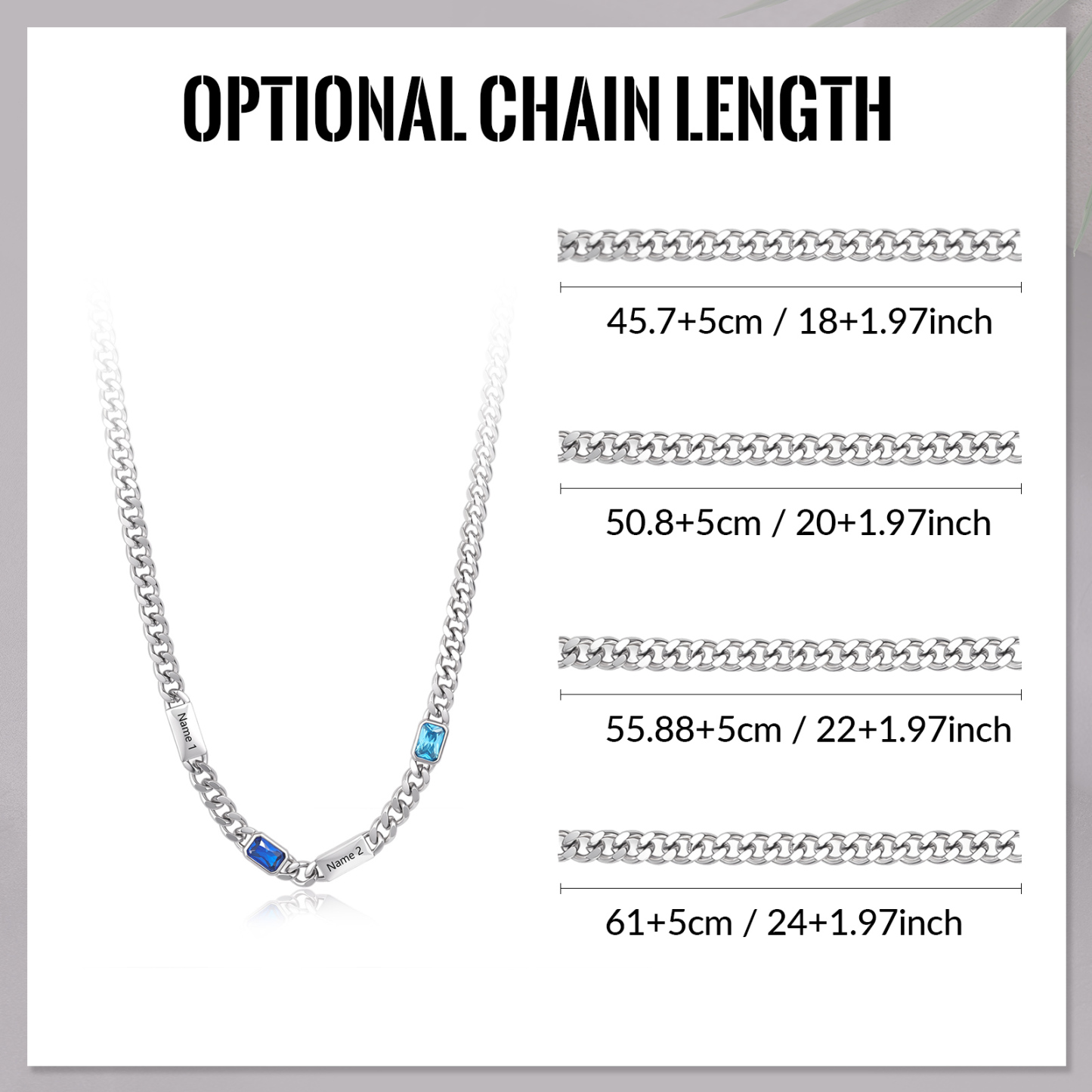 Personalized Cuban Chain Men Necklace Custom With 1-6 Names And Birthstones Gift For Dad Or Husband