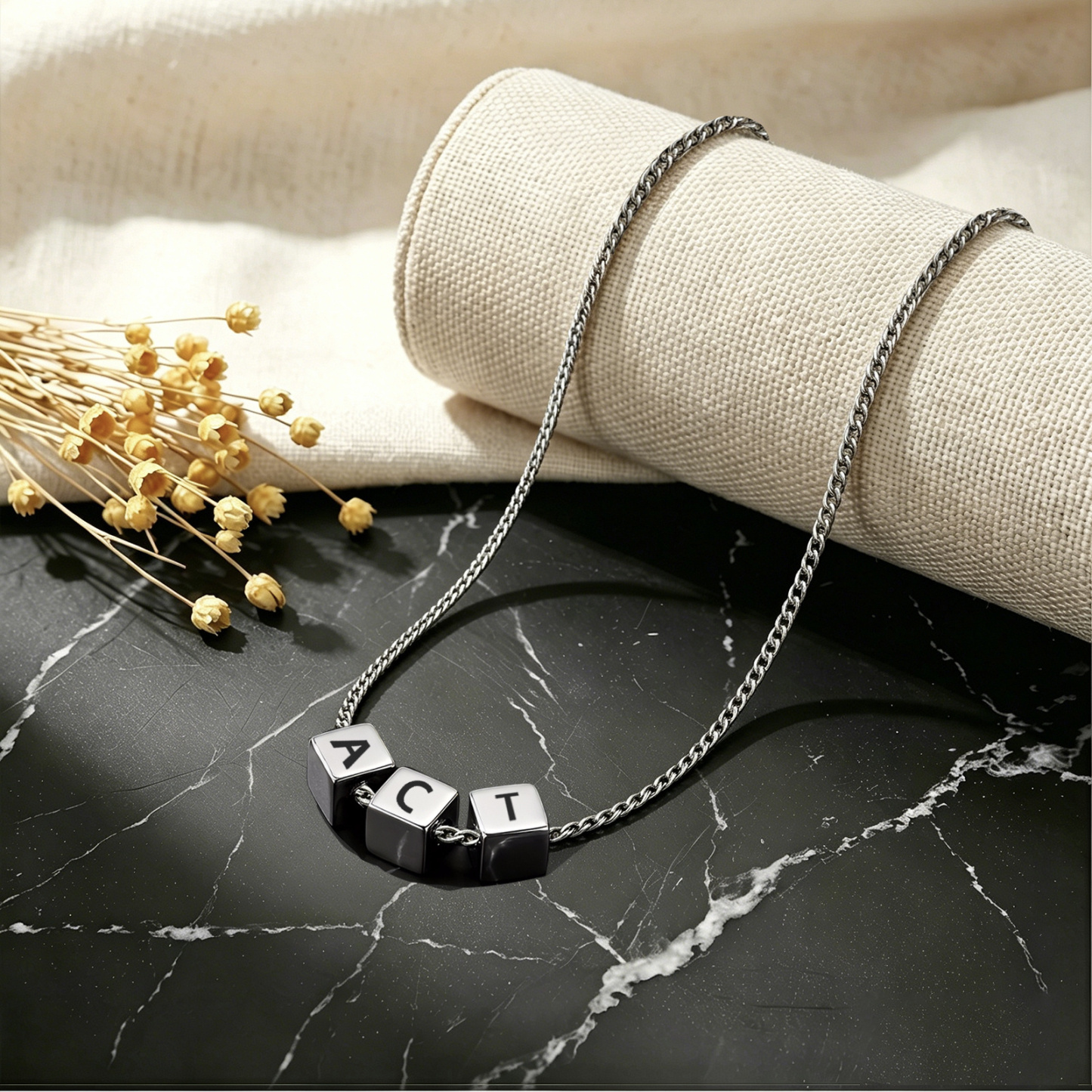 Personalized Men's Stainless Steel Necklace With Letter Cube Gift For Him