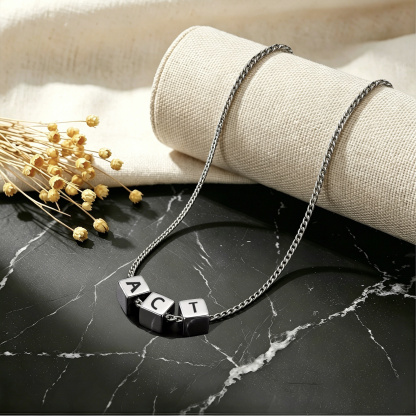Personalized Men's Stainless Steel Necklace With Letter Cube Gift For Him