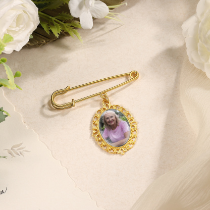Personalized Wedding Photo Brooch Memorial Bridal Bouquet Groom Lapel Pin