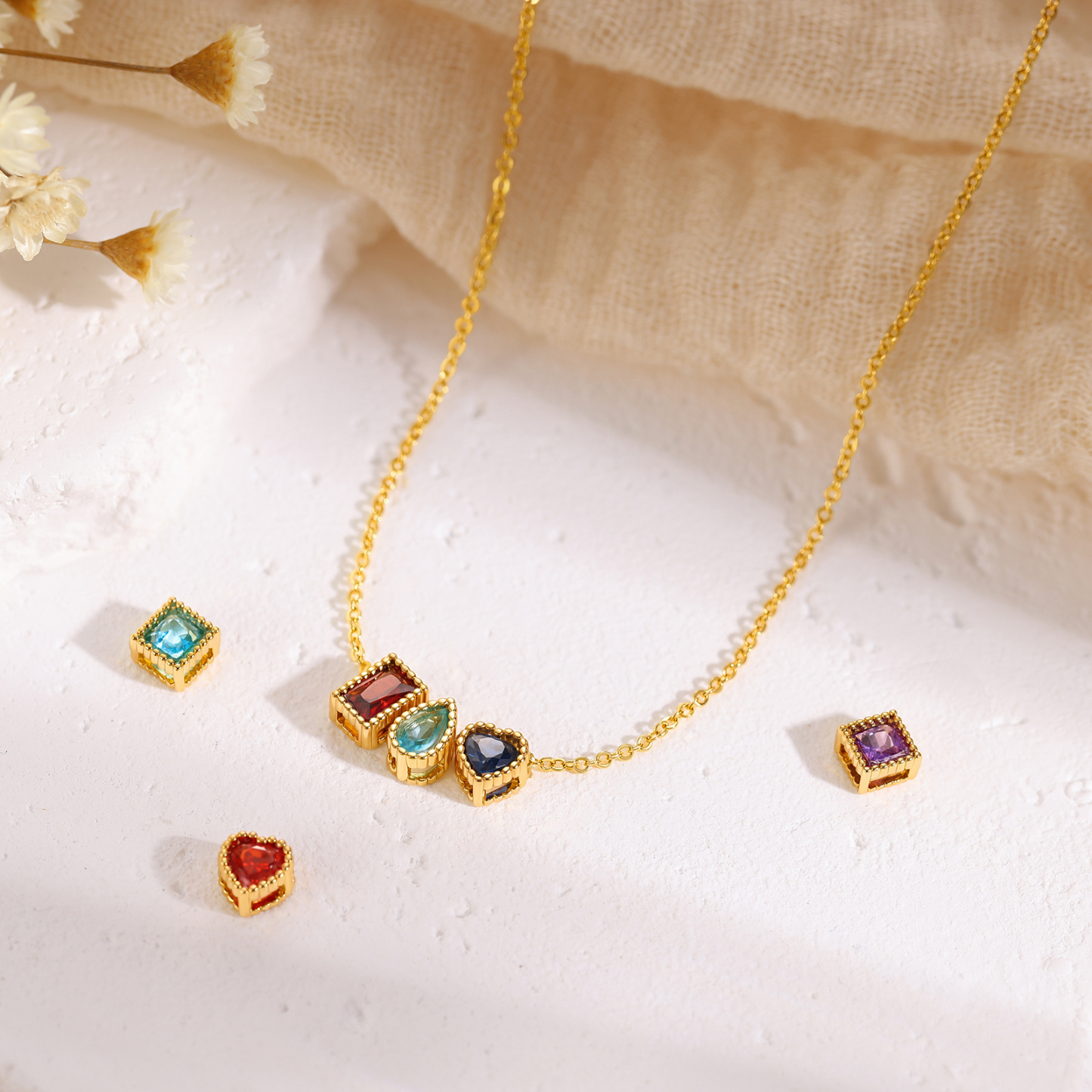 Personalized Birthstone Charm Necklace Customized with 1-6 Stones