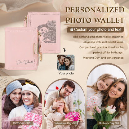 Personalized Leather Zippered Wallet Custom With Photo And Engraved Name