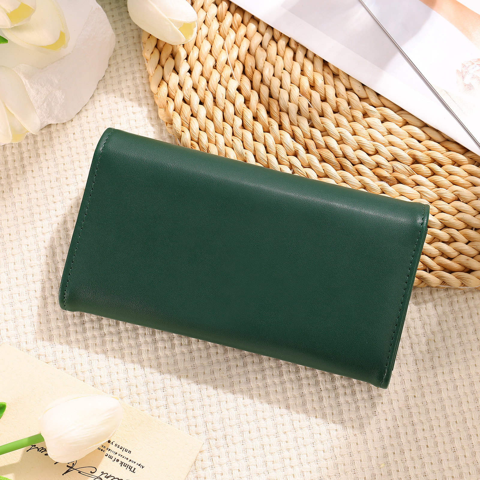 Personalized Long Women Leather Wallet Custom with Birth Flower and Name