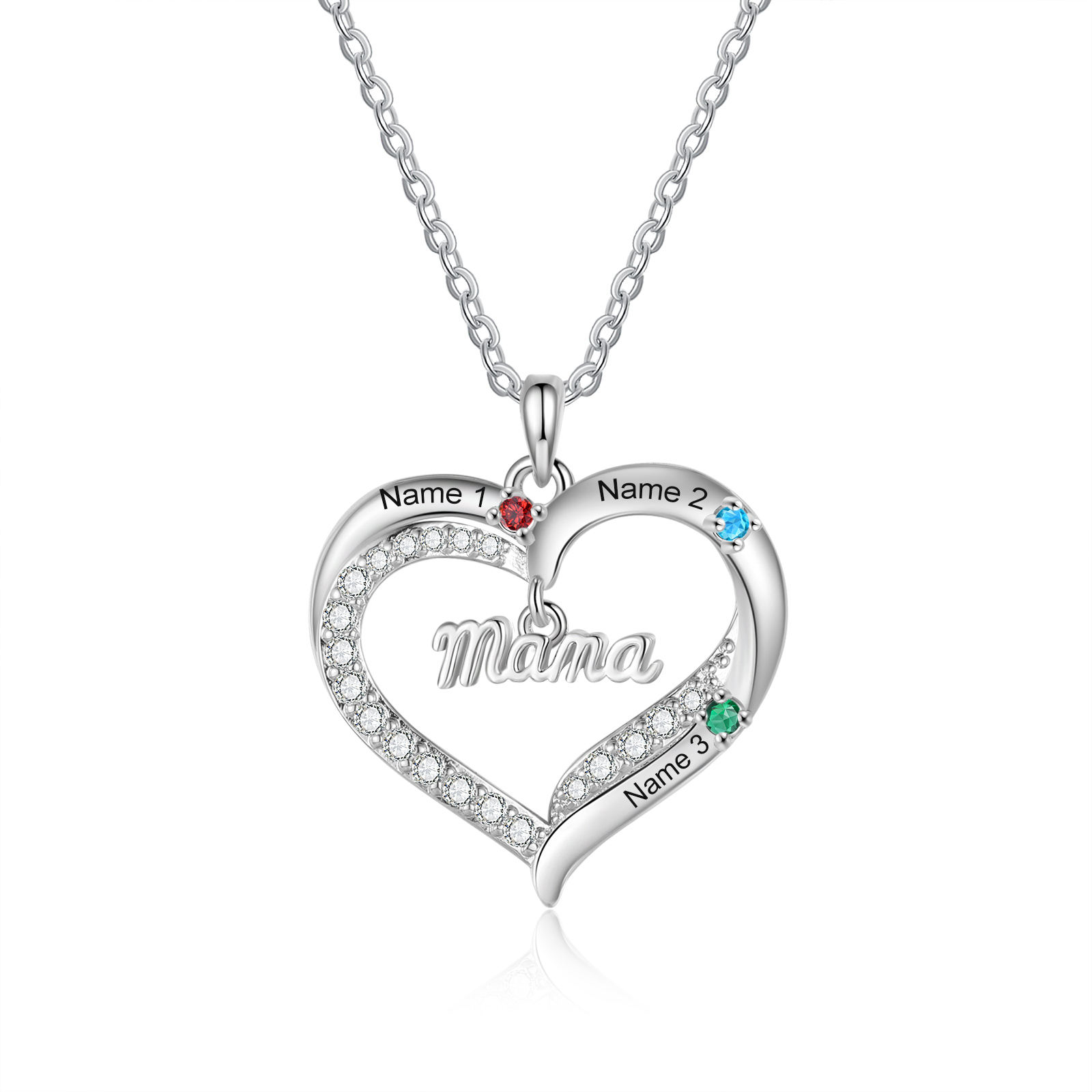 Personalized Mom Heart Necklace with 2–5 Kids Names and Birthstones