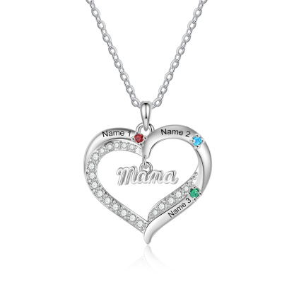 Personalized Mom Heart Necklace with 2–5 Kids Names and Birthstones