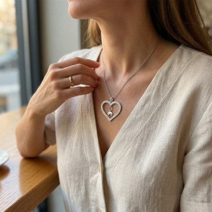 Personalized Heart Pendant Necklace Custom With 1-5 Names Birthstones