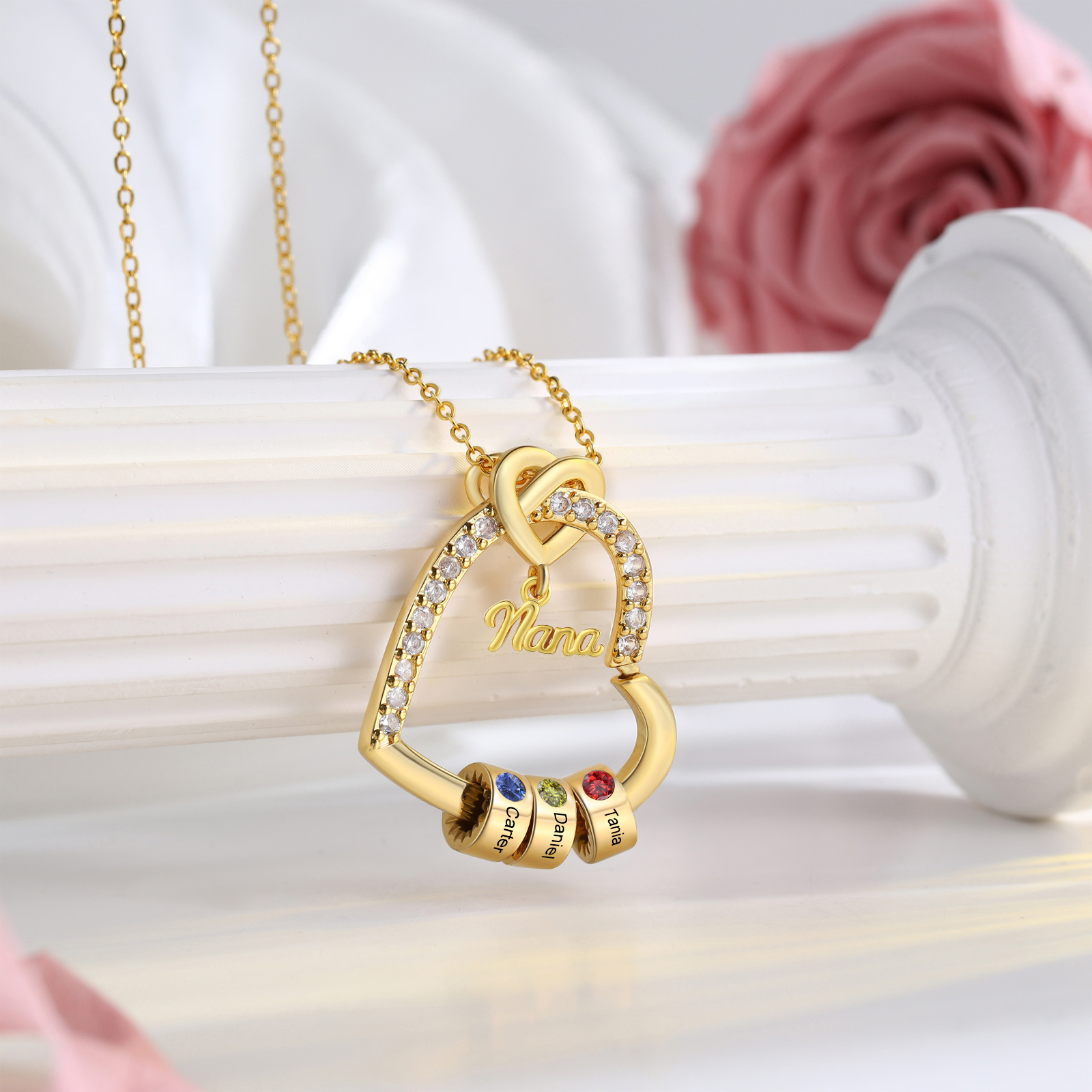 Personalized Heart Nana Necklace Custom 1-5 Names and 1-5 Birthstones Gift for Grandma | Jessemade