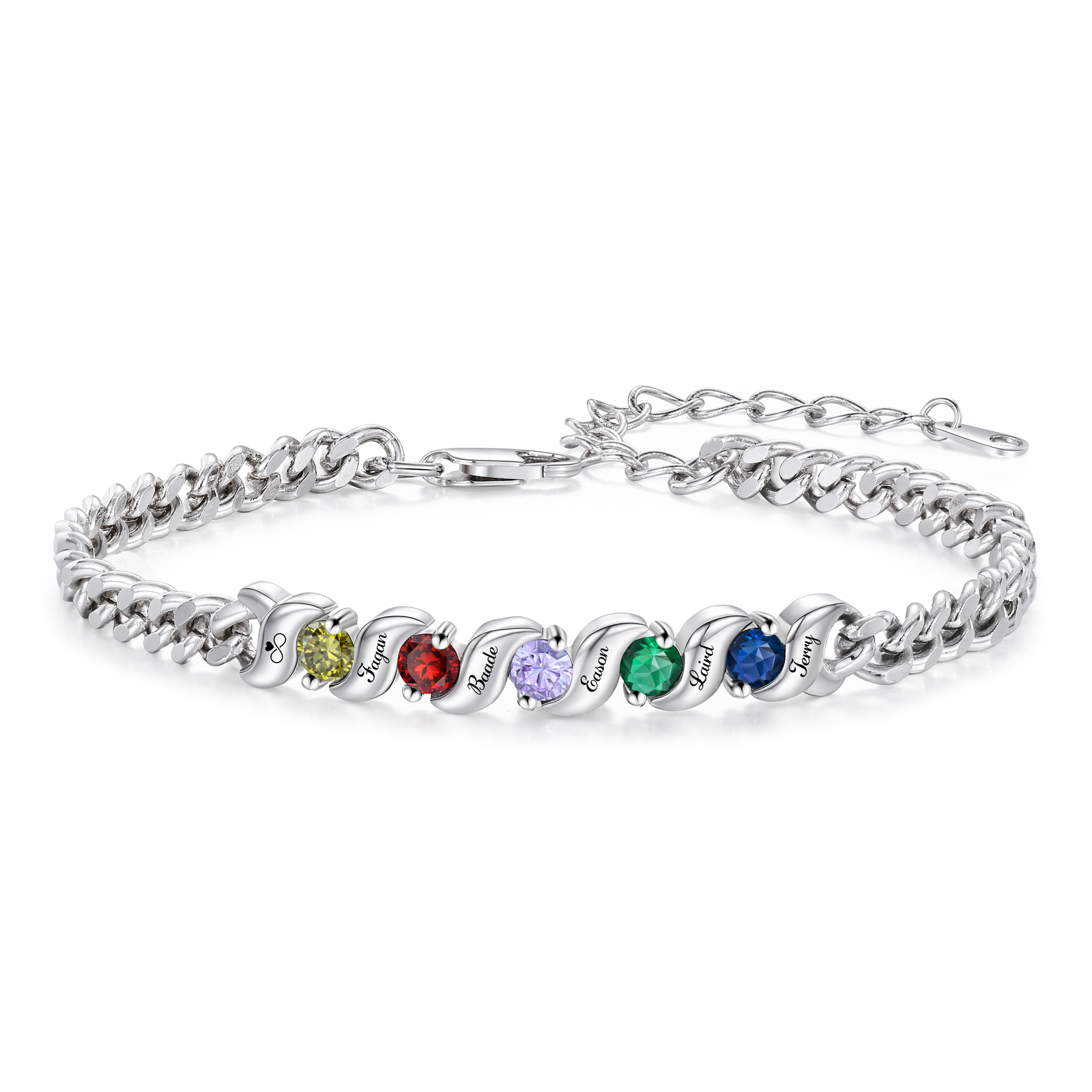 Personalized Cuban Link Bracelet Custom with 1–5 Names and Birthstones