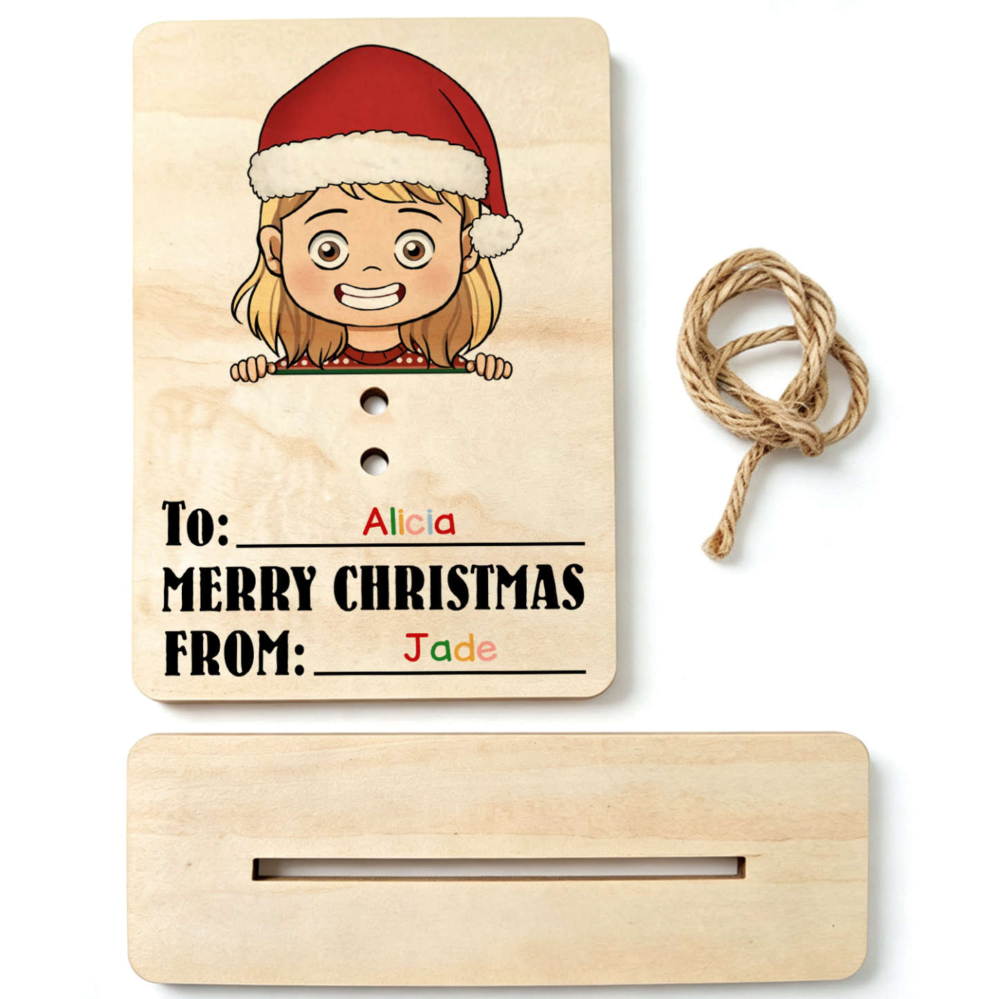 Personalized Wooden Christmas Money Holder with 2 Names Cash Gift Card for Child