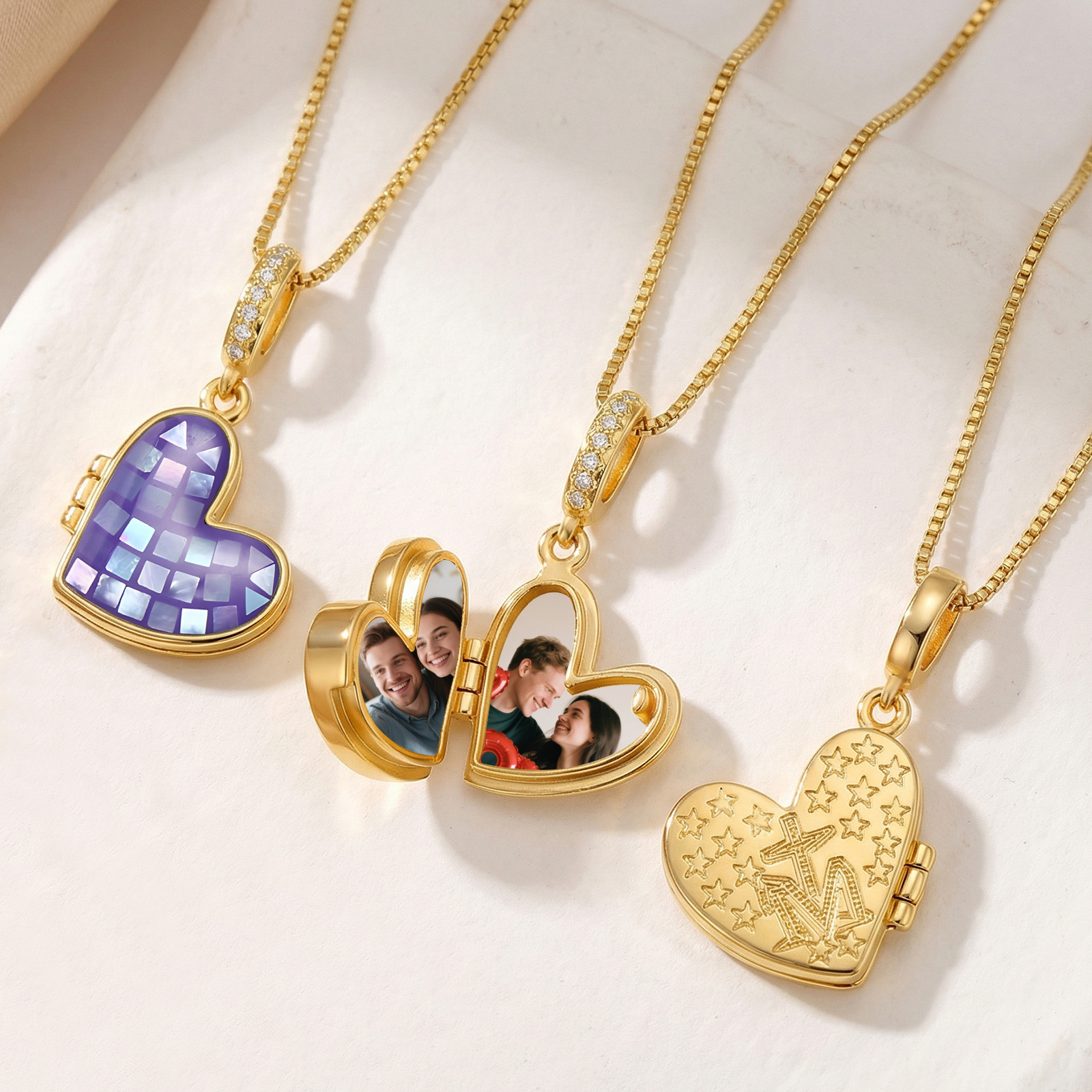 Personalized Heart Photo Locket Necklace for Her White Abalone Necklace