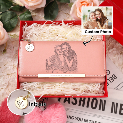 Personalised Women's Wallet with Custom Photo & Letter – PU Leather Purse in Blue & Pink & Yellow Christmas Gift for Nan | Jessemade