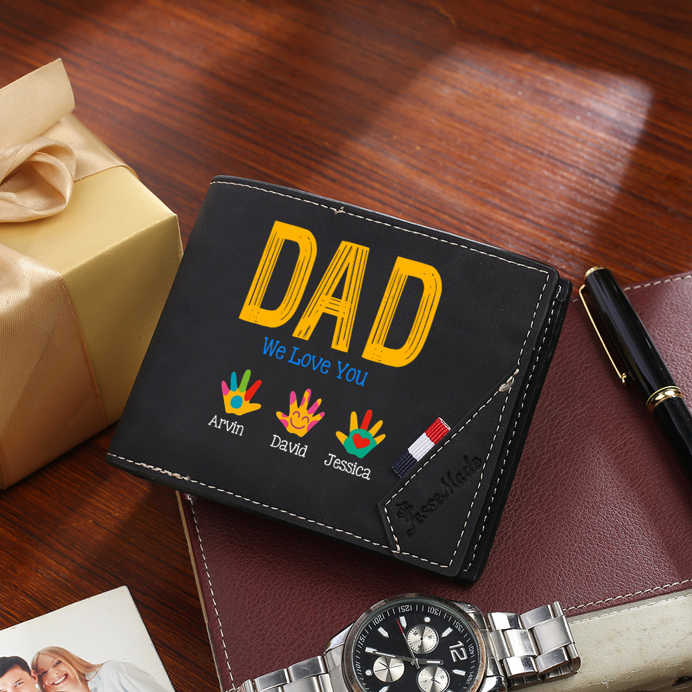 Custom Dad Wallet with Color Handprint Names