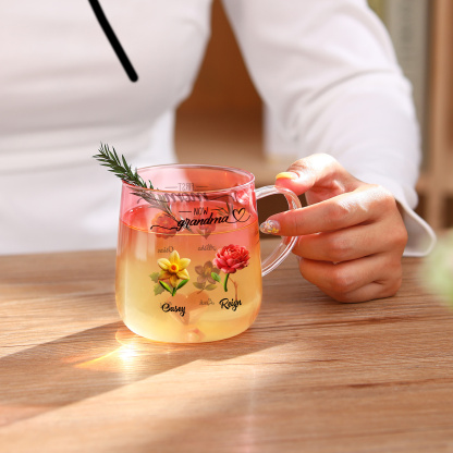 Personalized Birth Flowers Pink Gradient Glass Mug for Mom Grandma
