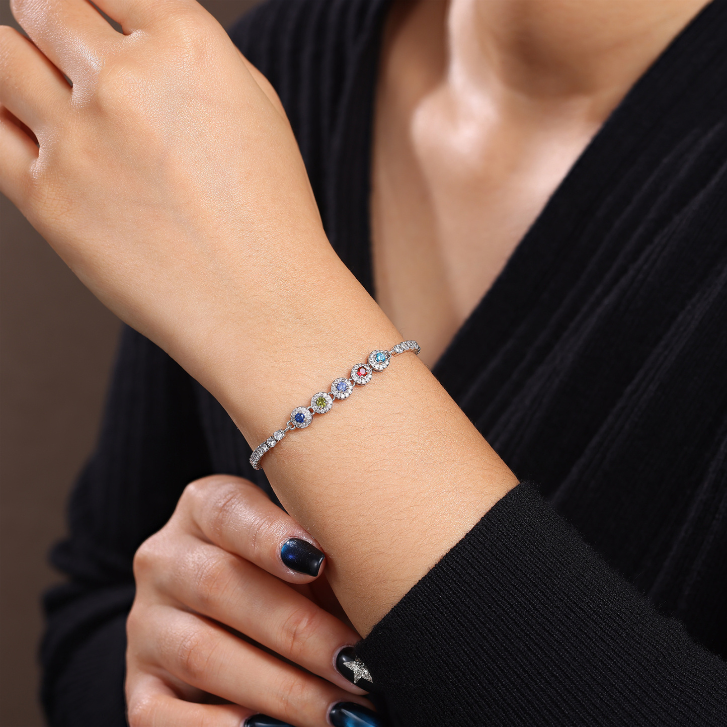 Personalized Birthstone Tennis Bracelet with 2–5 Stones