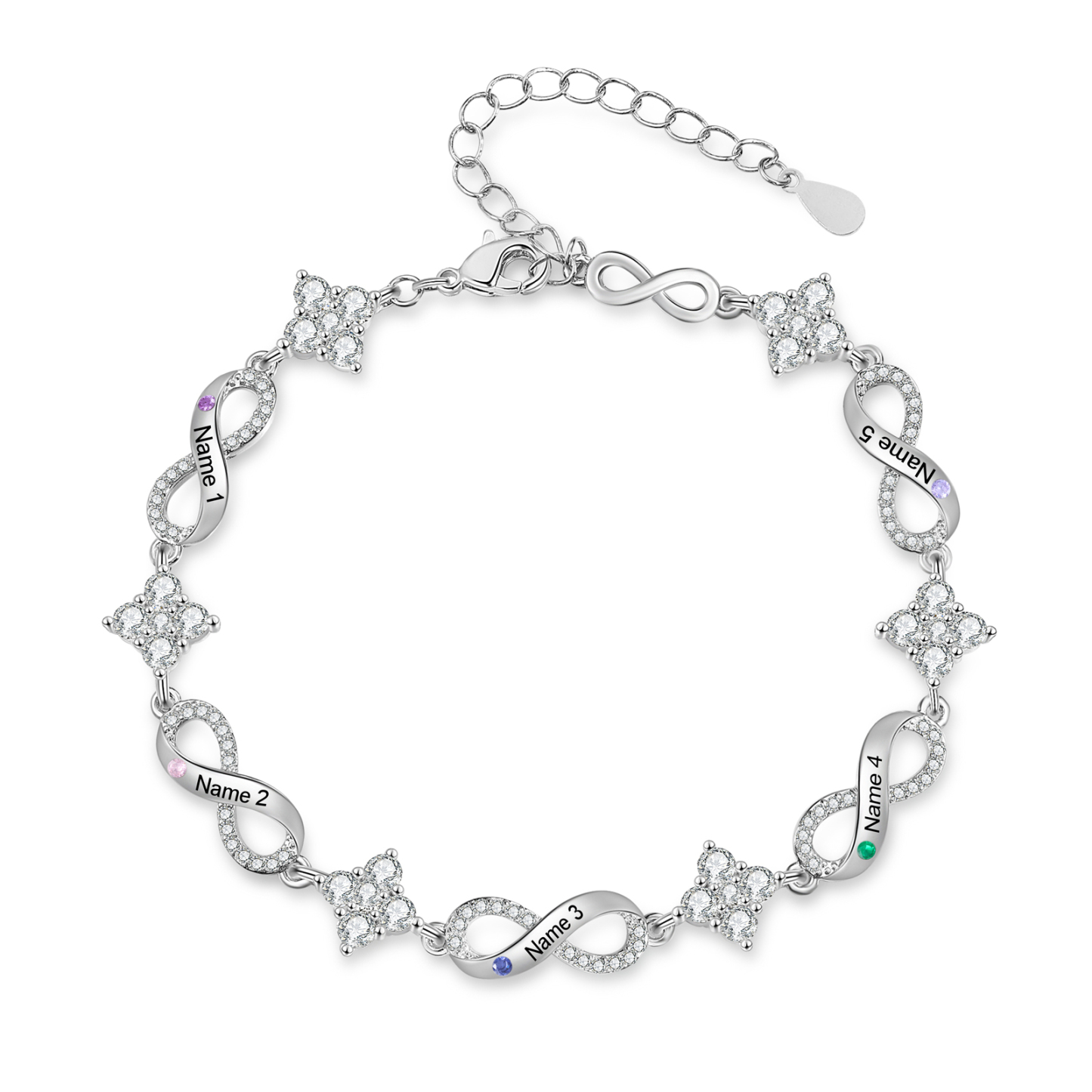 Personalized Infinity Birthstone Bracelet with 1–5 Family Names