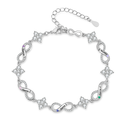 Personalized Infinity Birthstone Bracelet with 1–5 Family Names