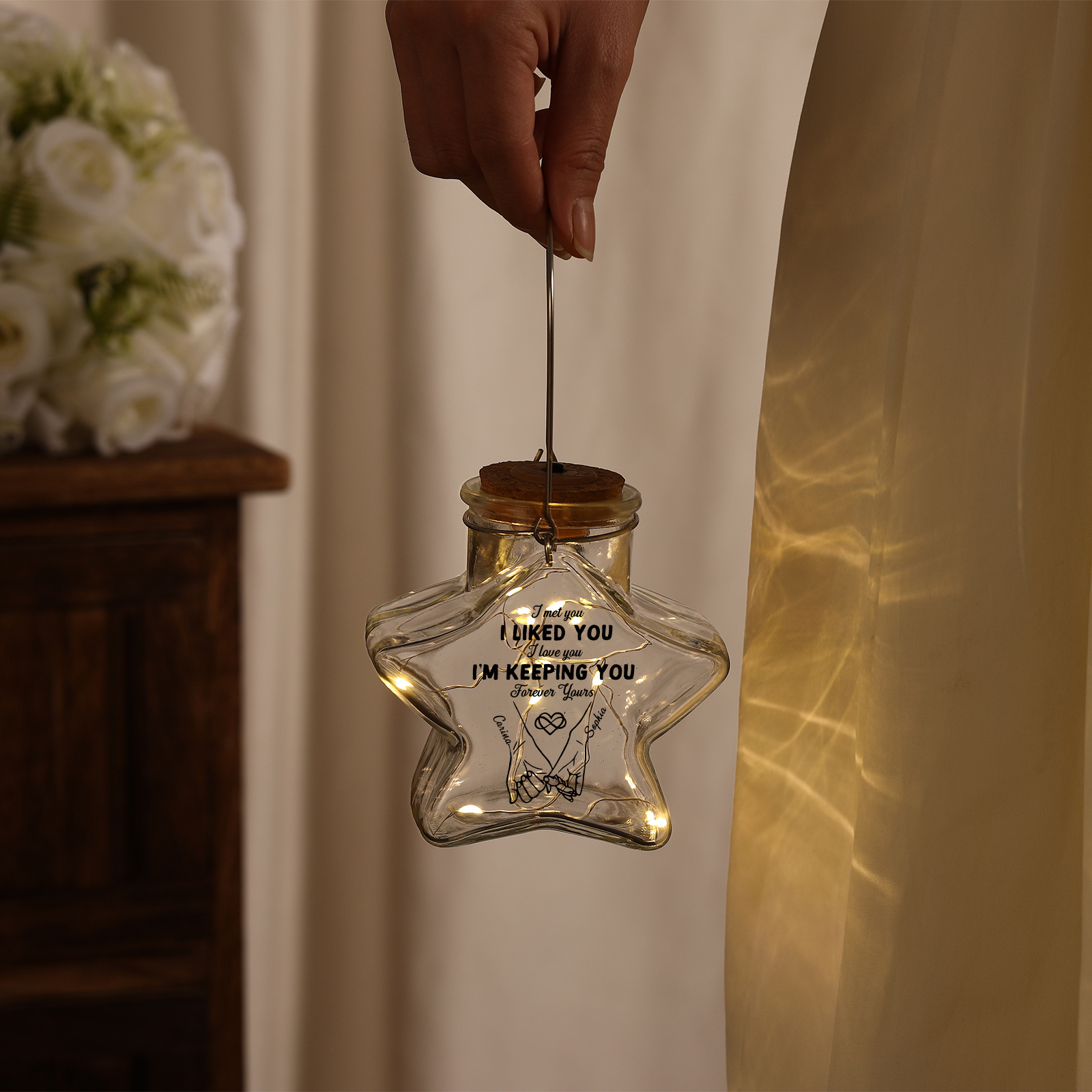 Personalized Star Glass LED Fairy Light Love Jar Night Lamp