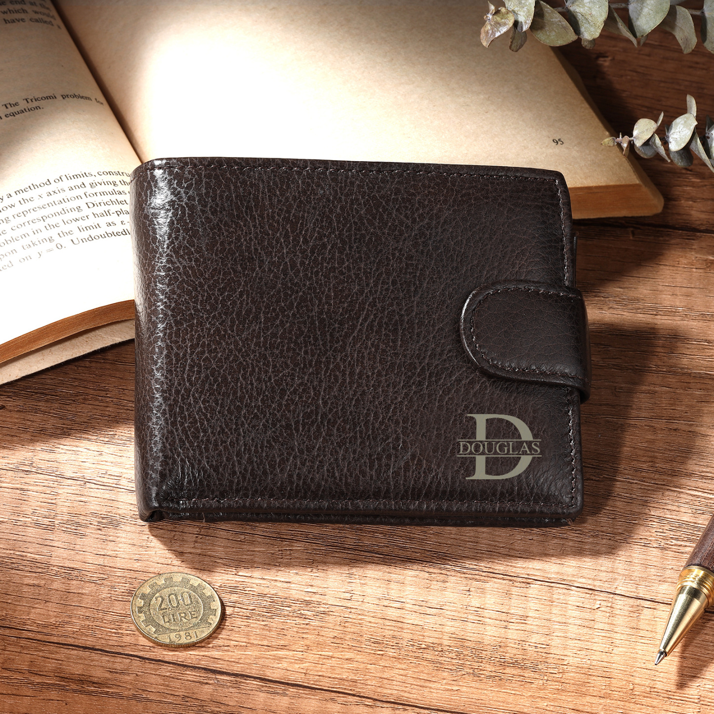 Personalized Leather RFID Blocking Bifold Wallet for Men with Snap Closure Name or Initials Engraved