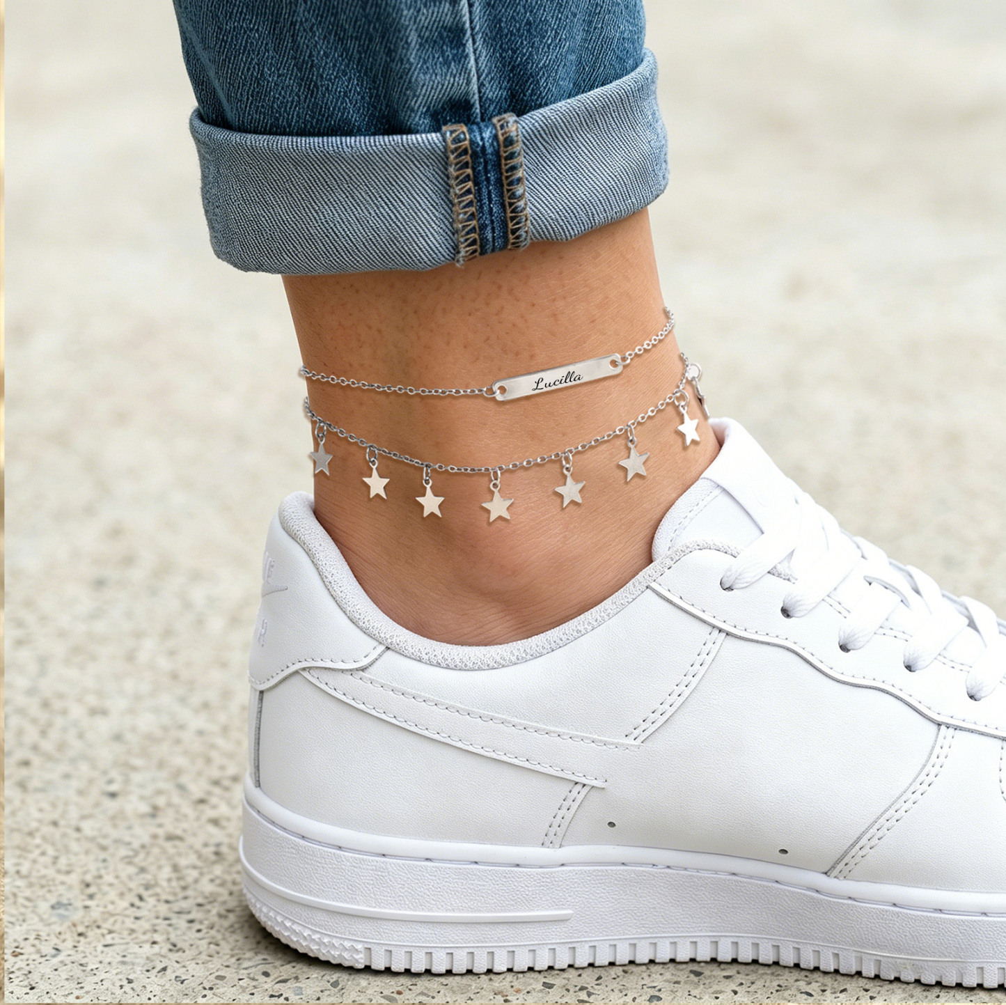 Personalized Star Charm Double Chain Anklet Customized Name