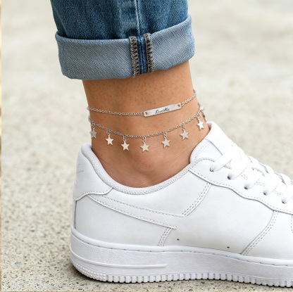 Personalized Star Charm Double Chain Anklet Customized Name