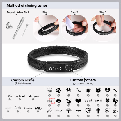 Personalized Braided Leather Memorial Bracelet Pet Ashes Keepsake Bracelet