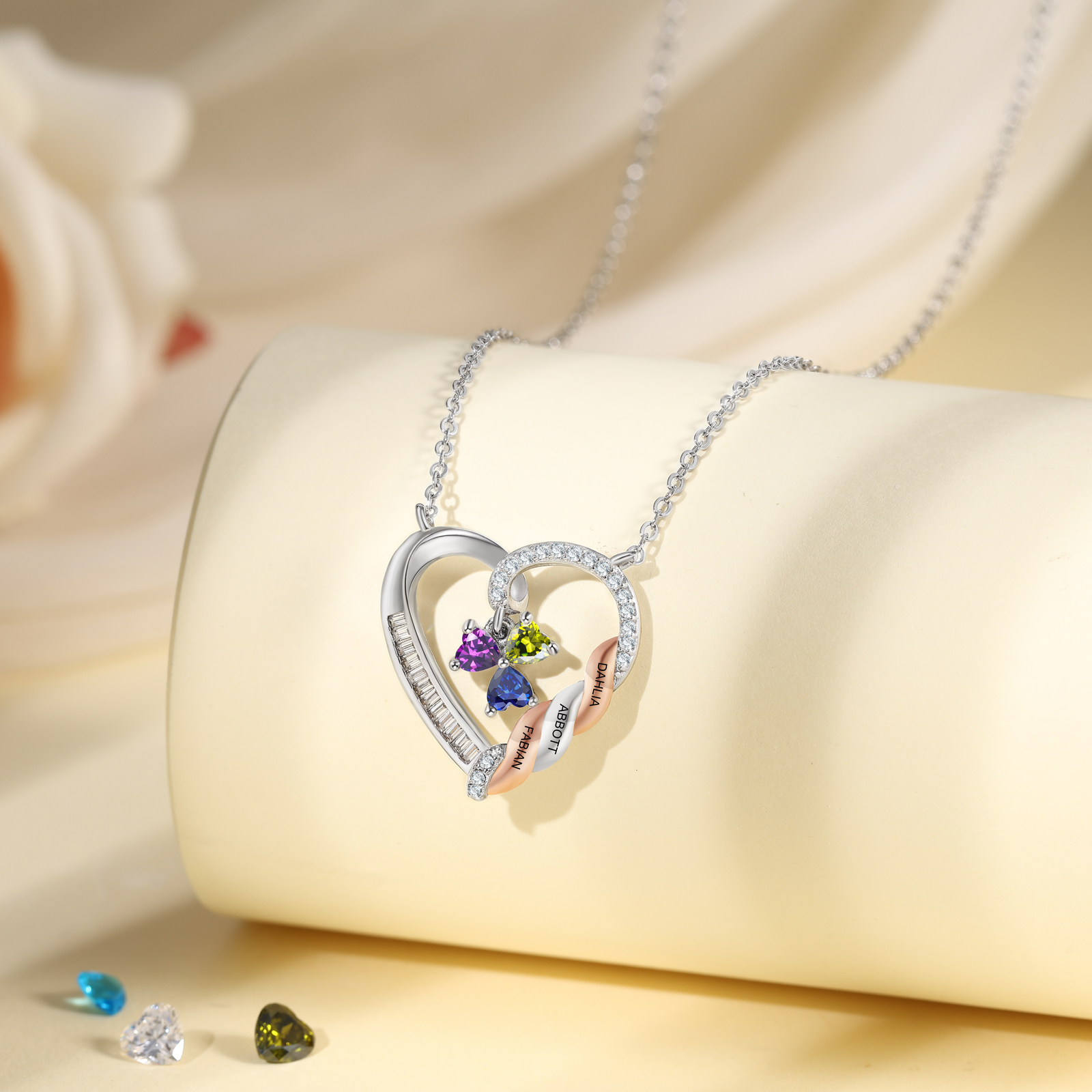Personalized 2-4 Birthstones Heart Necklace