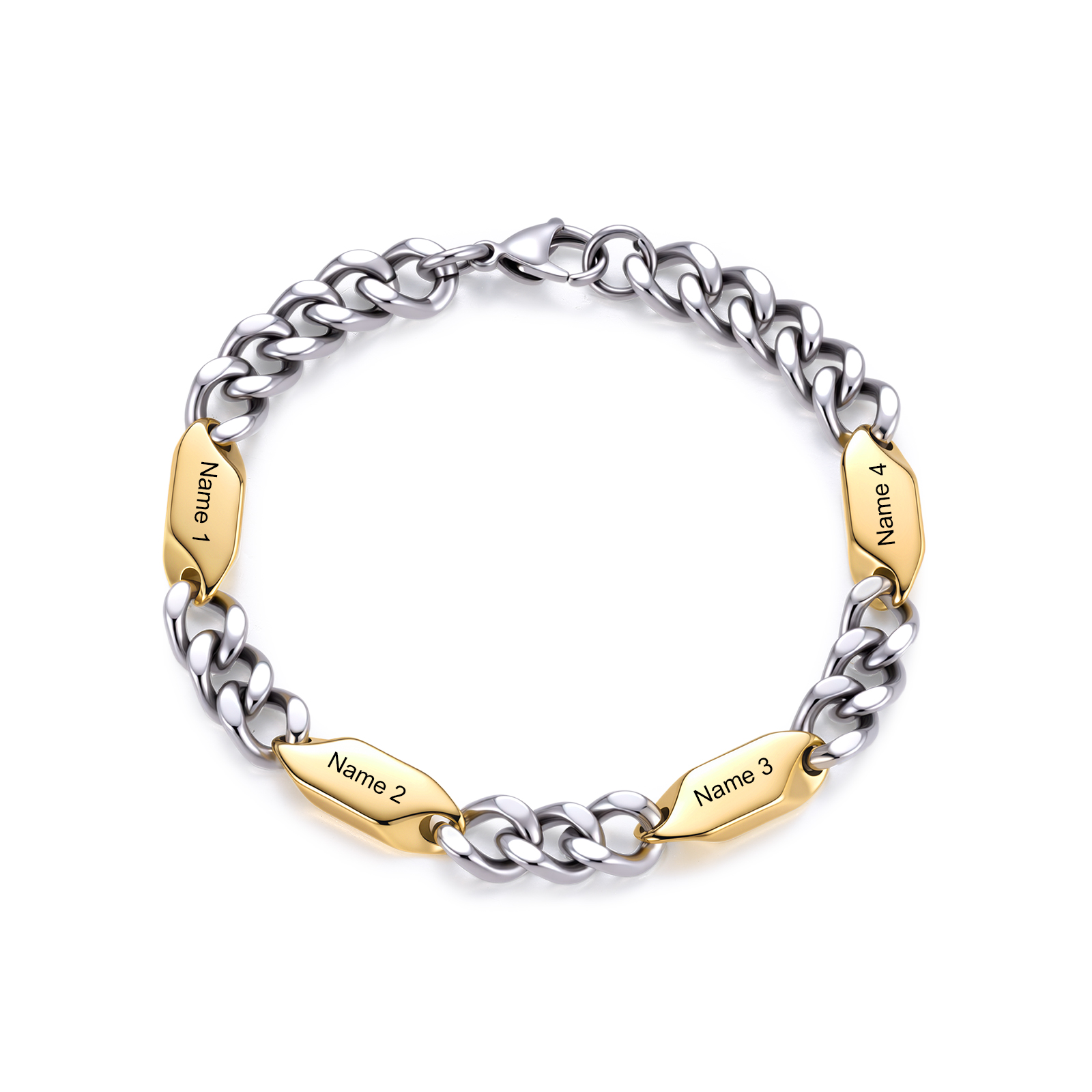 Personalized Stainless Steel Curb Chain Bracelet Custom With 1-5 Engraved Names Gift For Dad Husband Family