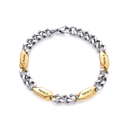 Personalized Stainless Steel Curb Chain Bracelet Custom With 1-5 Engraved Names Gift For Dad Husband Family