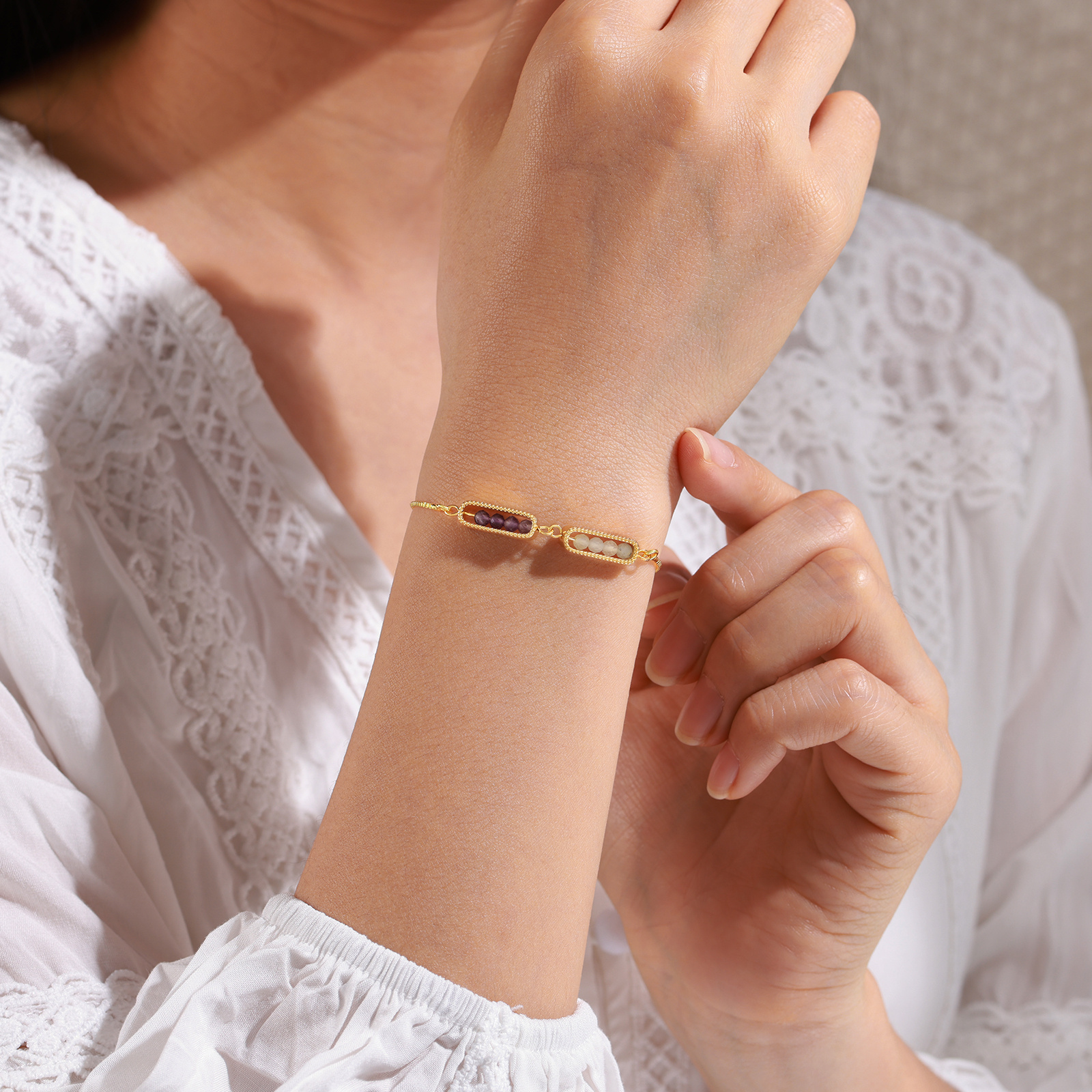 Personalized Bar Bracelet With Birthstone Adjustable Minimalist Design for Women