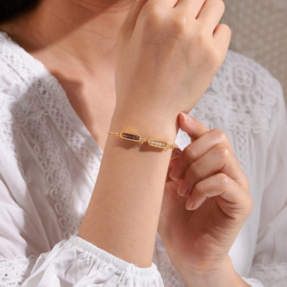 Personalized Bar Bracelet With Birthstone Adjustable Minimalist Design for Women