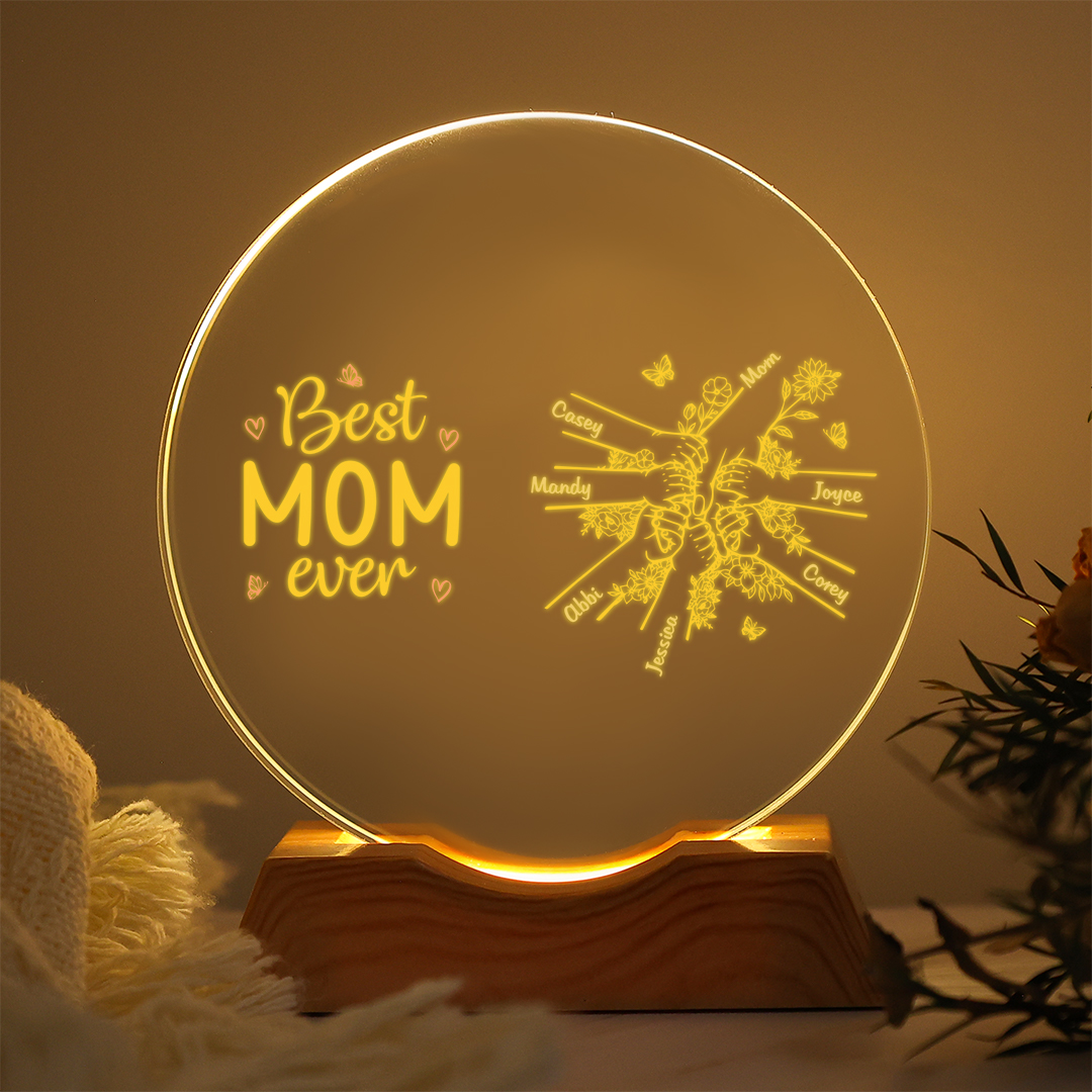 Personalized Best Mom Ever Crystal LED Night Light with 2–7 Names