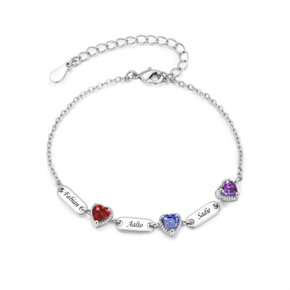 Personalized Heart Birthstone Bracelet Customized with 1-6 Names and Stones