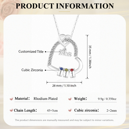 Personalized Mom heart necklace with birthstone and 1-5 names