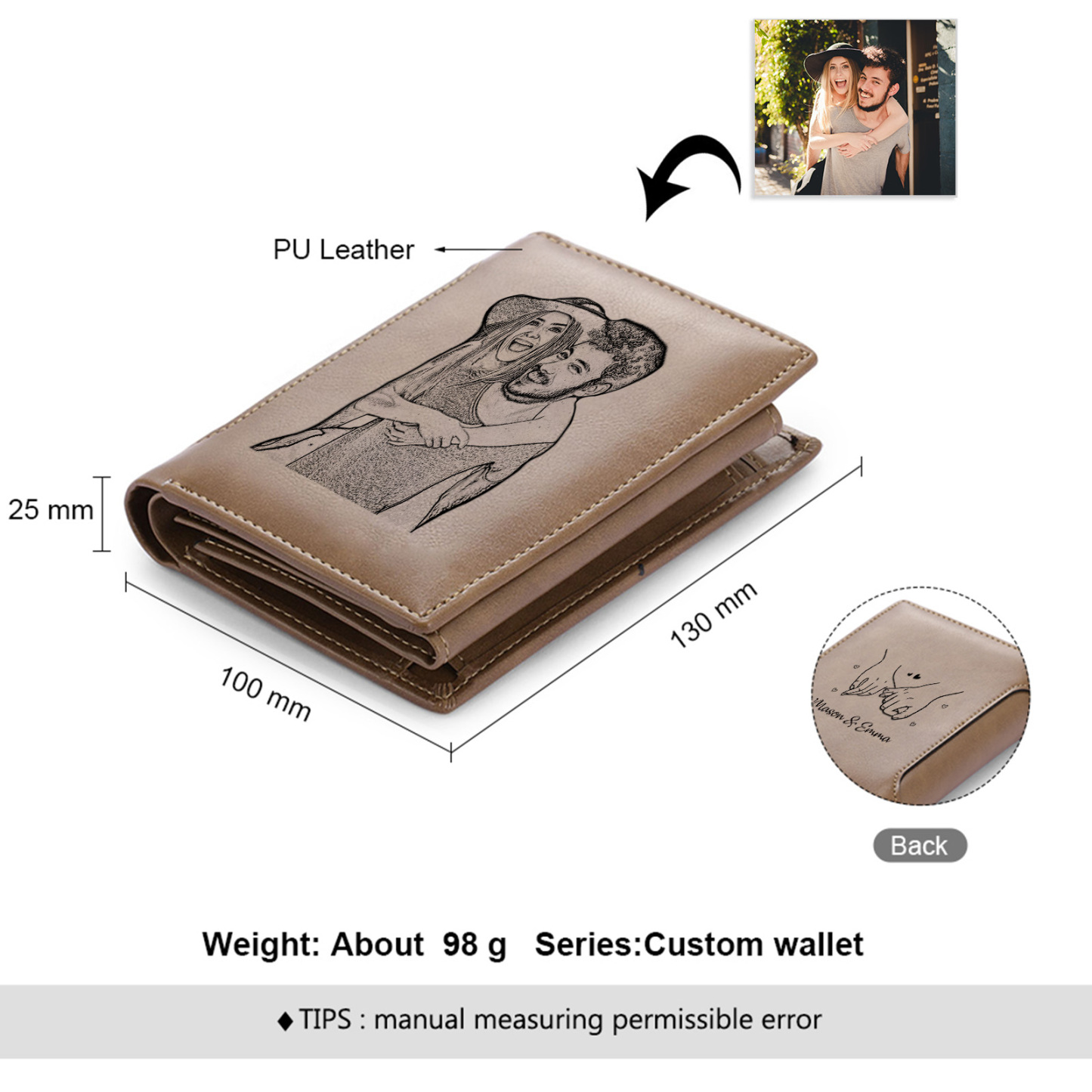 Personalized Men's Leather Wallet with Photo Couple's Pinky Promise Trifold Wallet