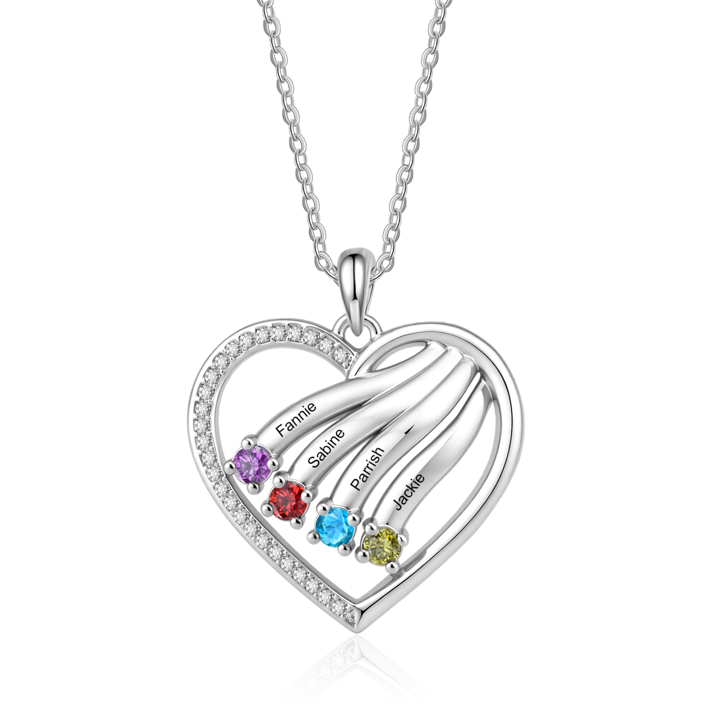 Personalized heart name necklace with birthstones engraved with 4–6 children’s names and stones – Mother’s Day and anniversary gift for mom, wife, grandma | Jessemade