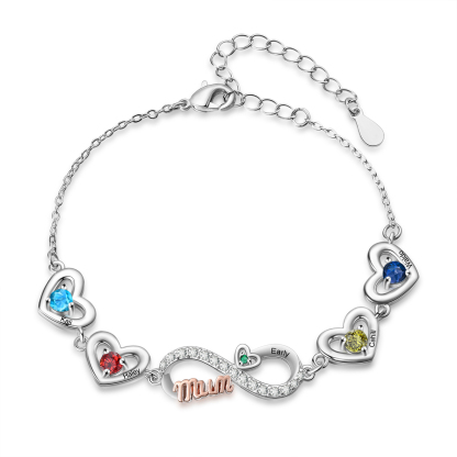 Personalized Infinity Heart Bracelet Mom Birthstones Bracelet Customized With 2–6 Names