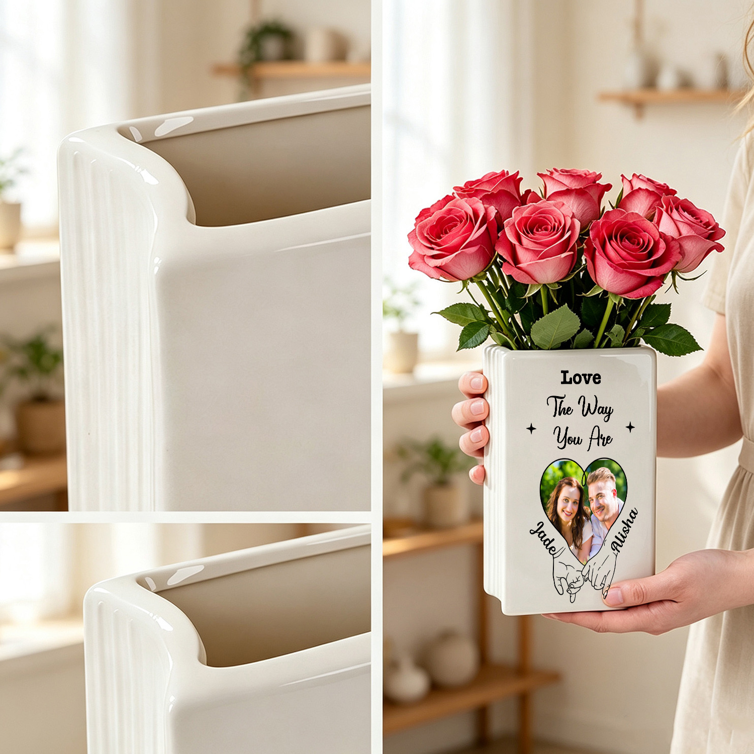 Personalized Heart Photo Book-Shaped Ceramic Vase for a Couple