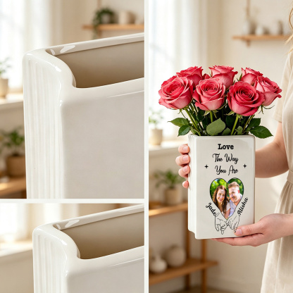 Personalized Heart Photo Book-Shaped Ceramic Vase for a Couple