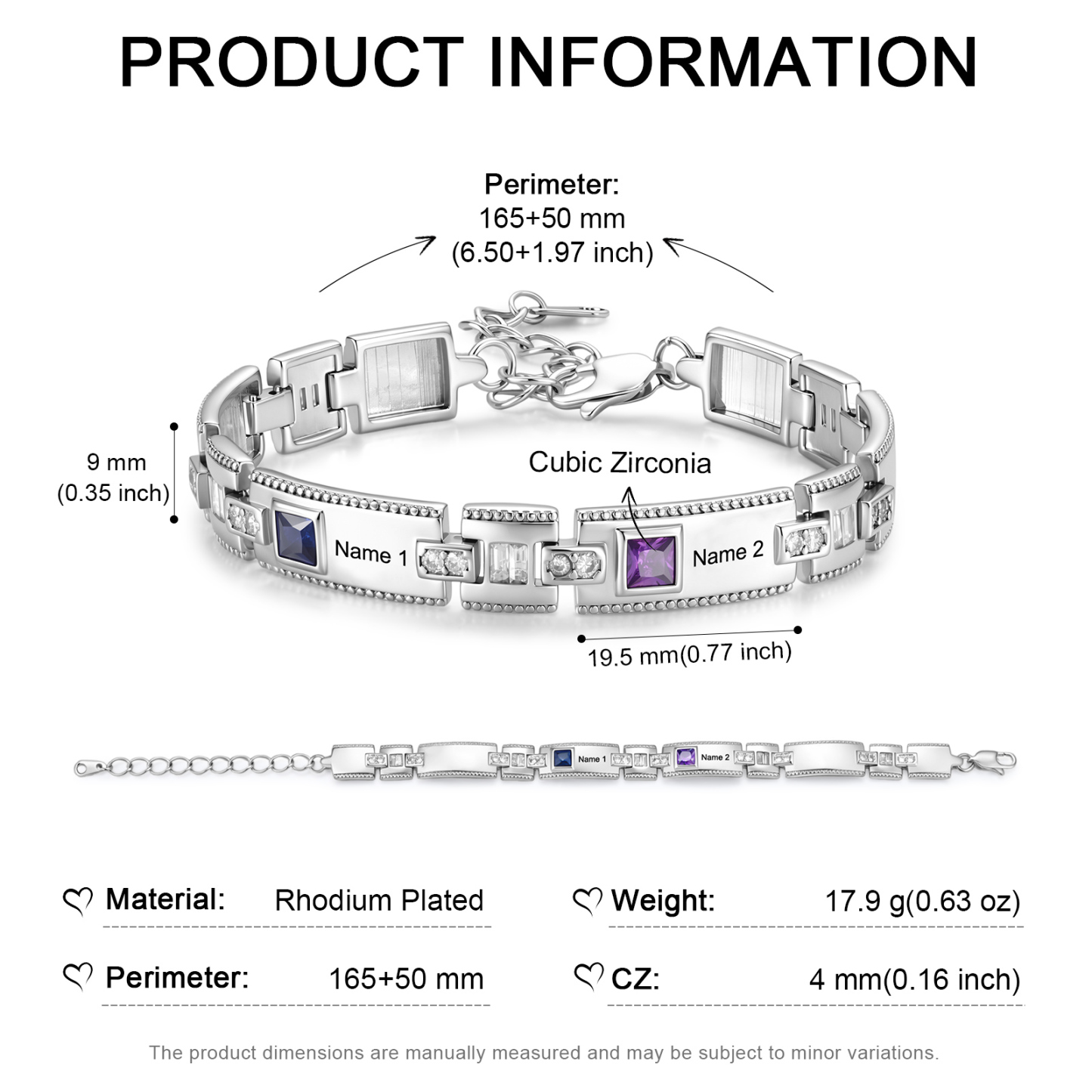 Personalized Square Link Bracelet Custom with 2-5 Names and Birthstones