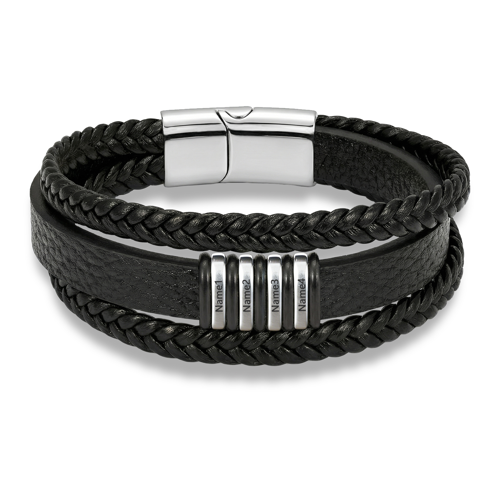 Personalized Braided Leather Bracelet for Men Custom with 2–6 Names Engraved