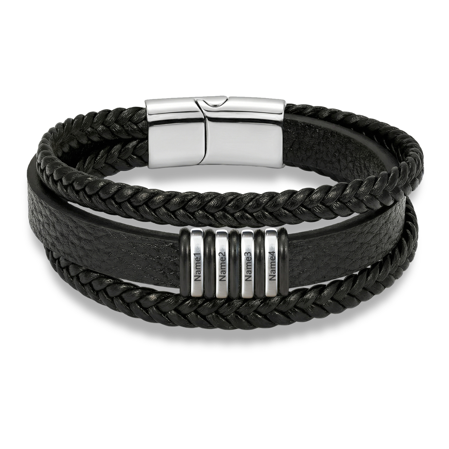 Personalized Braided Leather Bracelet for Men Custom with 2–6 Names Engraved