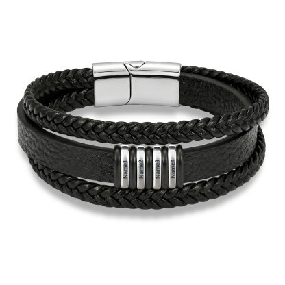 Personalized Braided Leather Bracelet for Men Custom with 2–6 Names Engraved